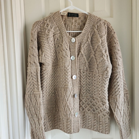 Blarney Woolen Mills Ivory Pure New Wool Size Large Irish Fishermans Sweater - Picture 1 of 10